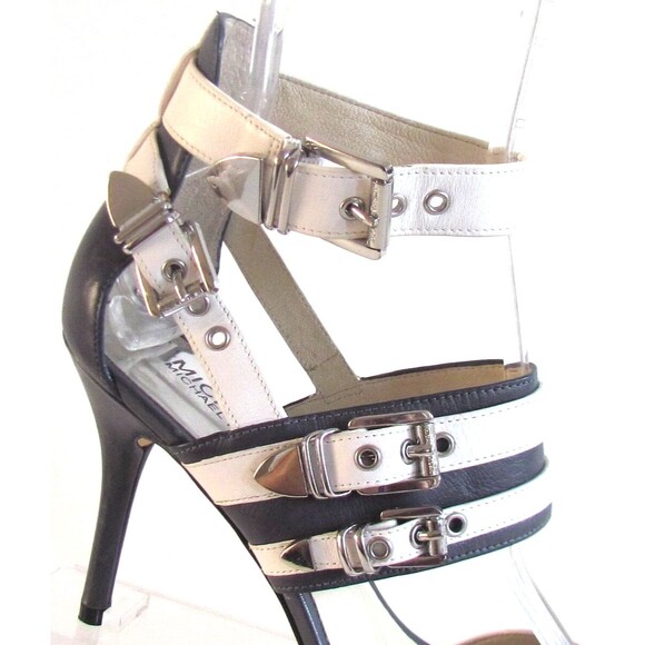 DESIGNER MICHAEL KORS BLUE/WHITE OPEN TOE ANKLE STRAP HIGH HEEL SANDALS 8.5 M - Picture 9 of 12